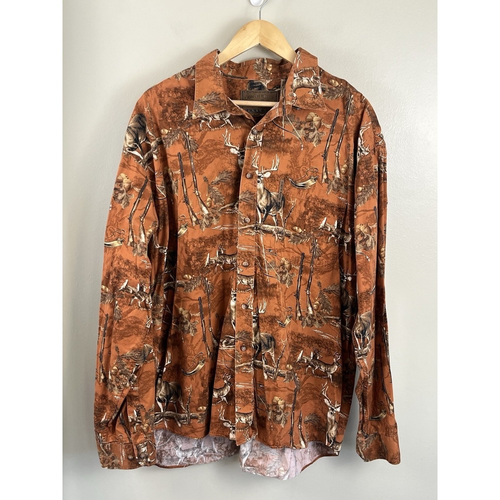 North River Outfitters Deer All Over Print Button Front Shirt Hunting Sz 2 XL